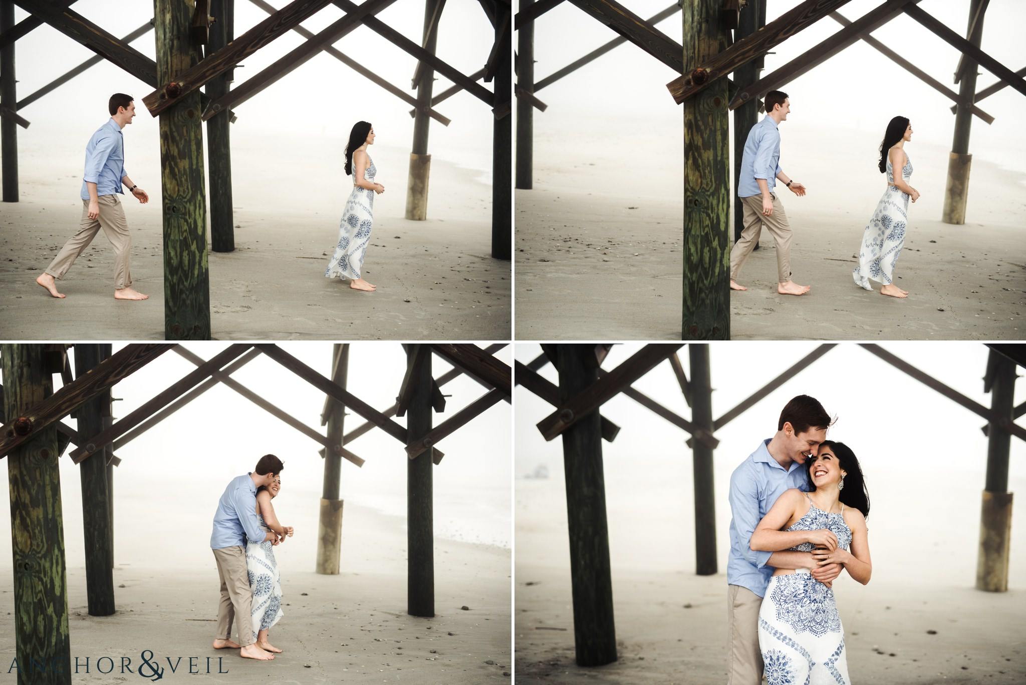 scaring her with love during their folly beach and legare waring house engagement session