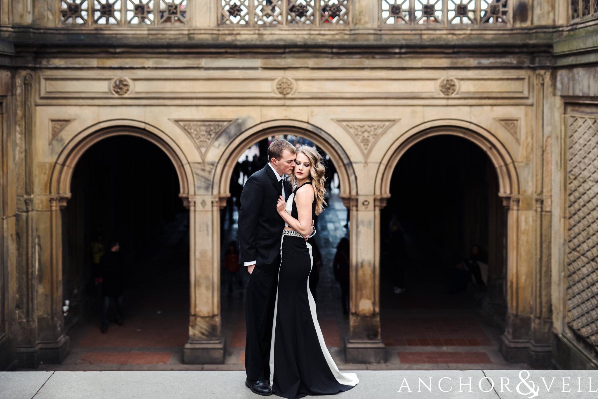 between the arches during their anniversary session