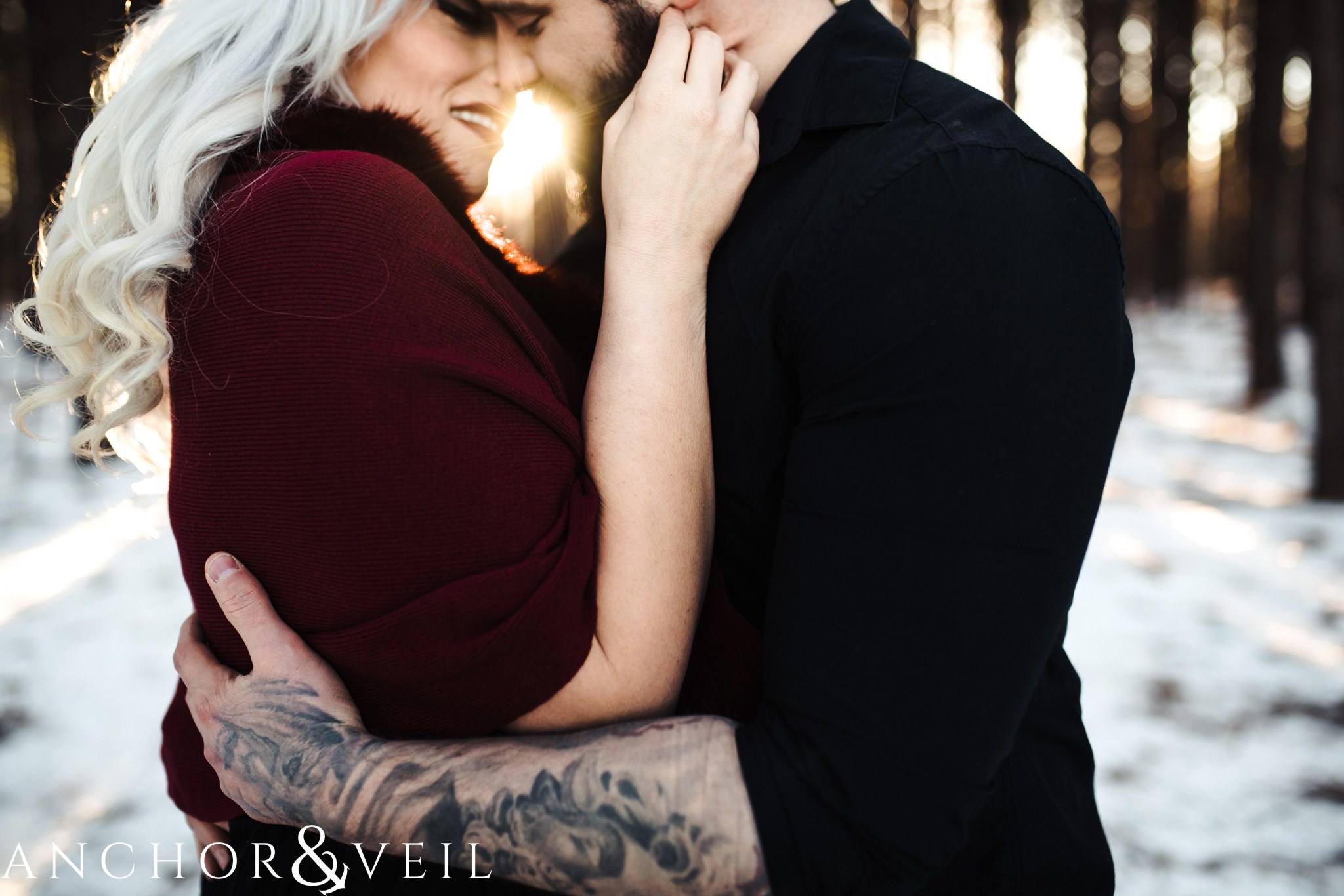 coming in close with love during their charlotte snow engagement session