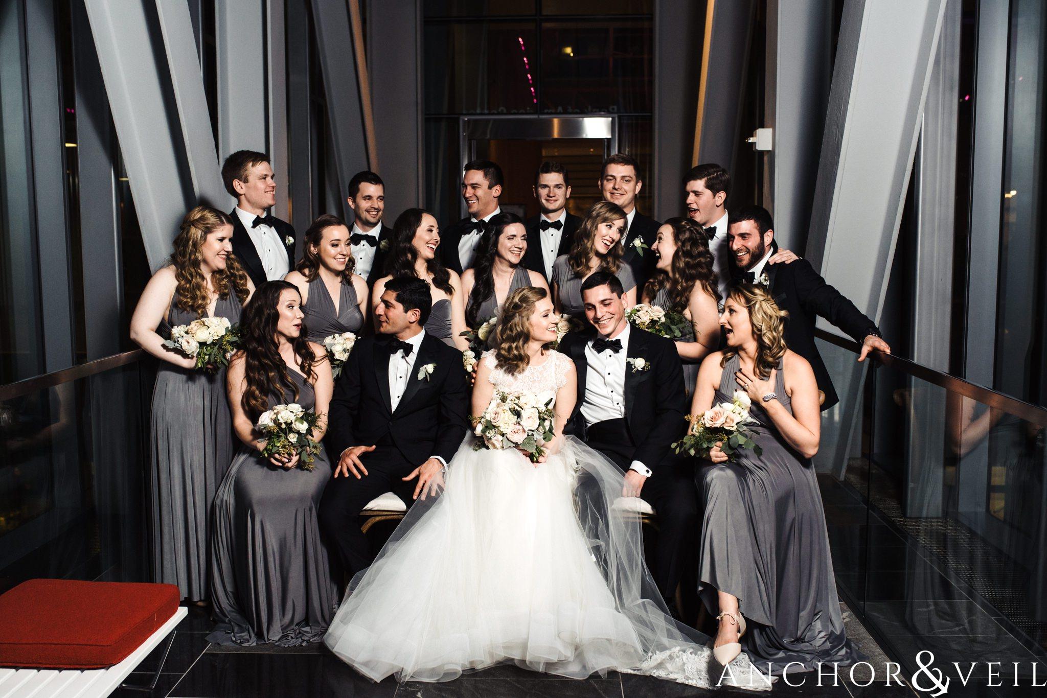 bridal party during their ritz Carlton wedding in Uptown Charlotte NC