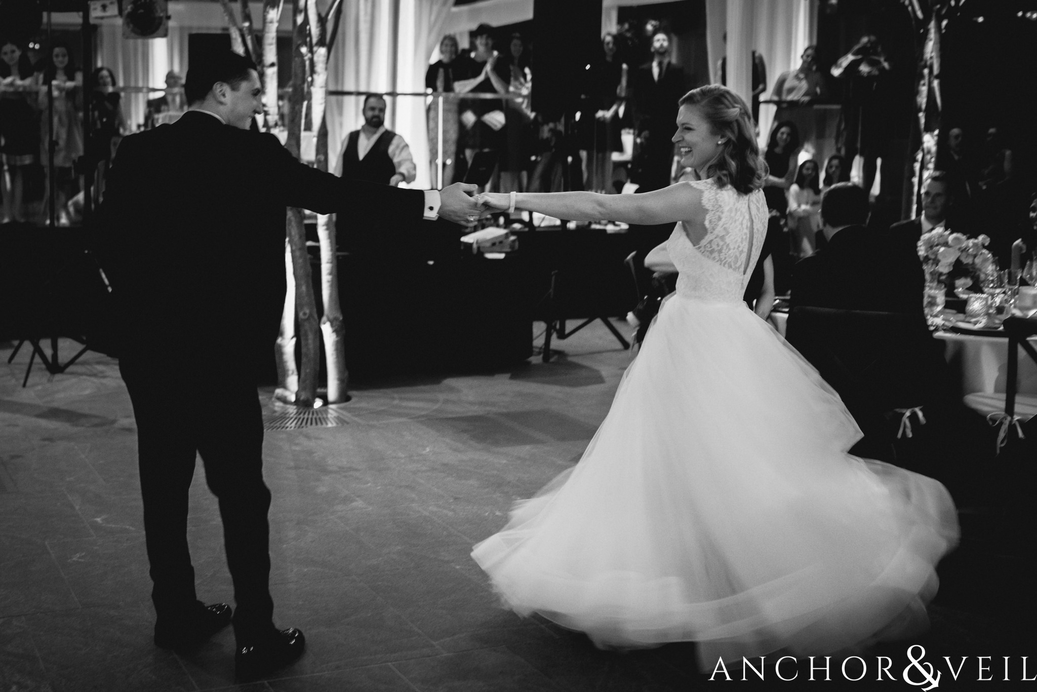 reception dancing during their ritz Carlton wedding in Uptown Charlotte NC