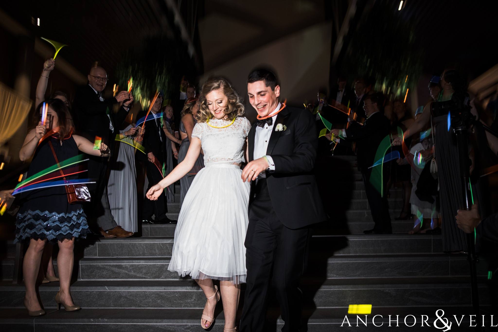 glow stick exit during their ritz Carlton wedding in Uptown Charlotte NC