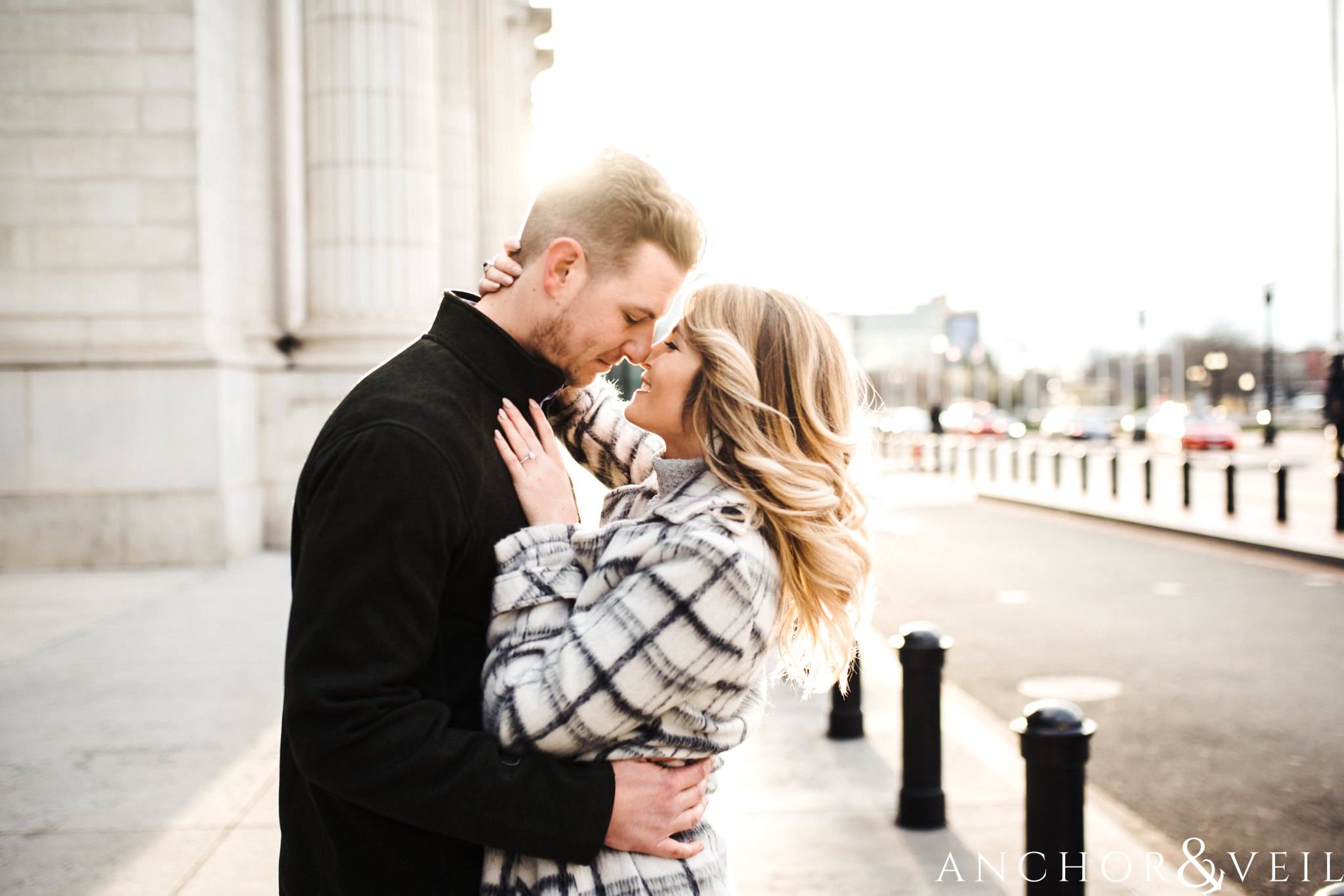 getting in close during their Scenic Washington DC Engagement Session
