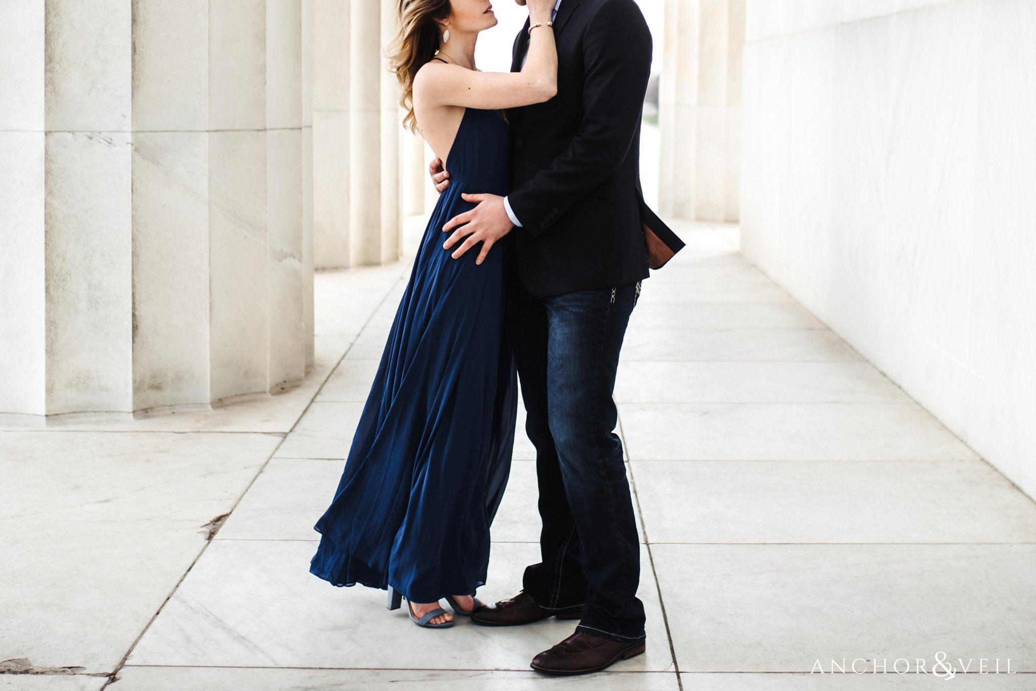 at the Lincoln memorial during their Scenic Washington DC Engagement Session