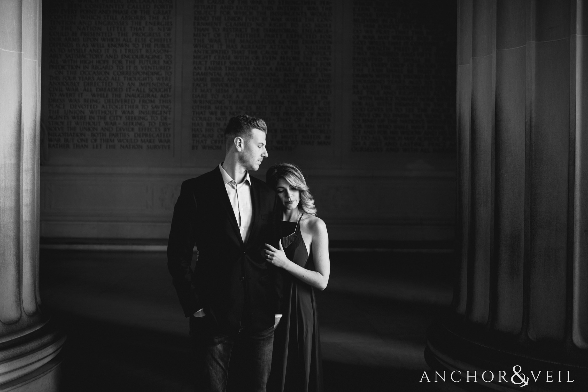 Lincoln memorial light during their Scenic Washington DC Engagement Session