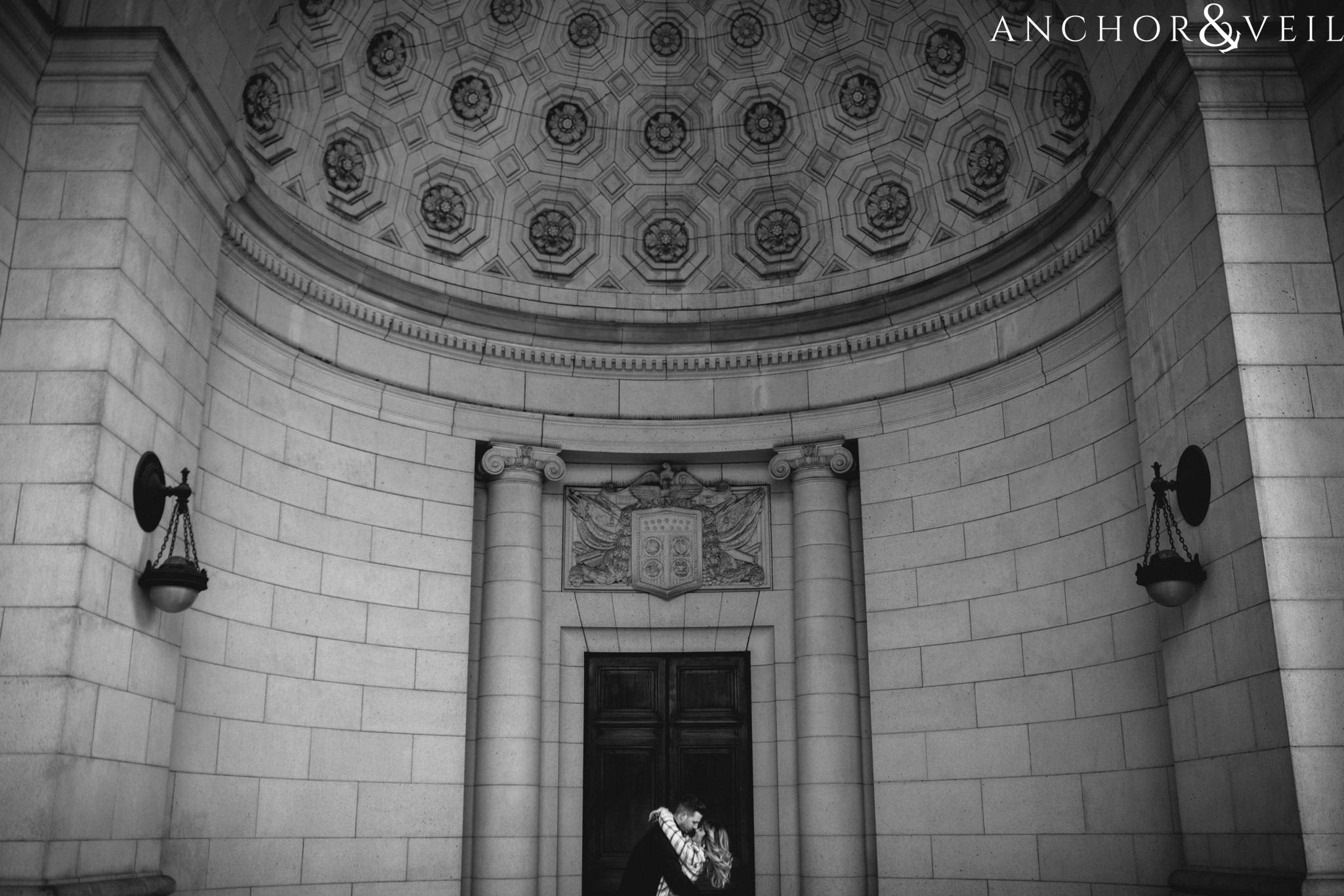 the dome in union station during their Scenic Washington DC Engagement Session