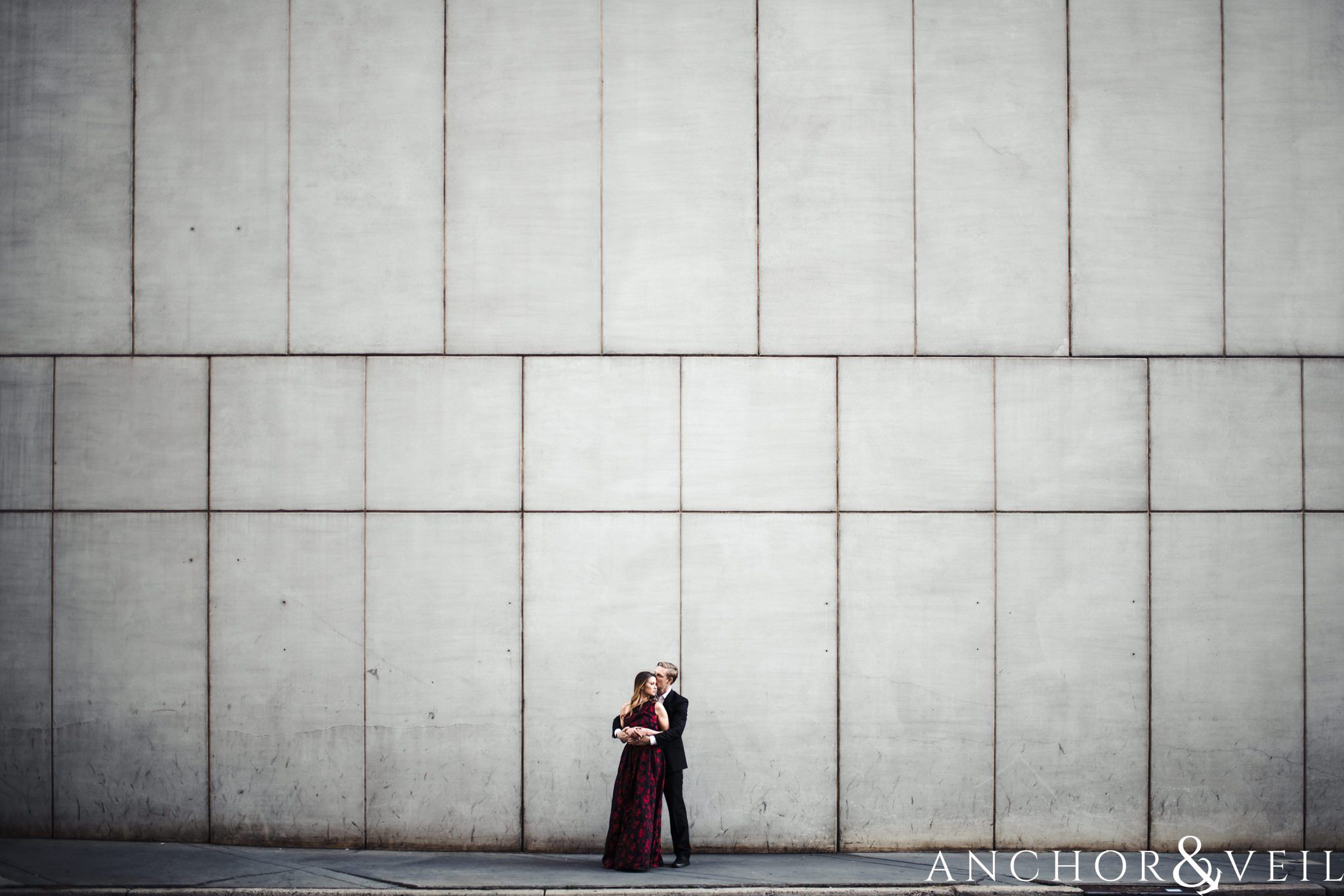 large white walls black and white walls during their uptown Charlotte engagement session