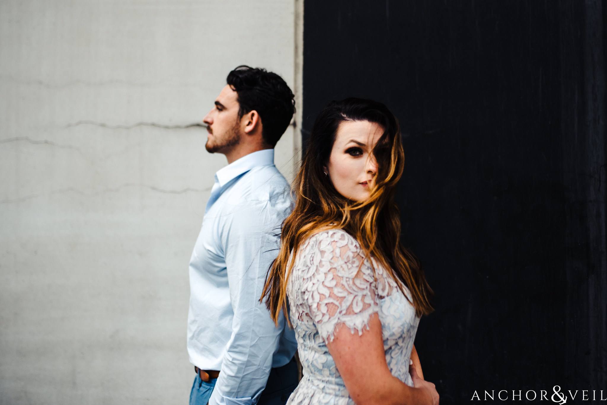 wind and the wall during their Uptown Charlotte NC Engagement Session