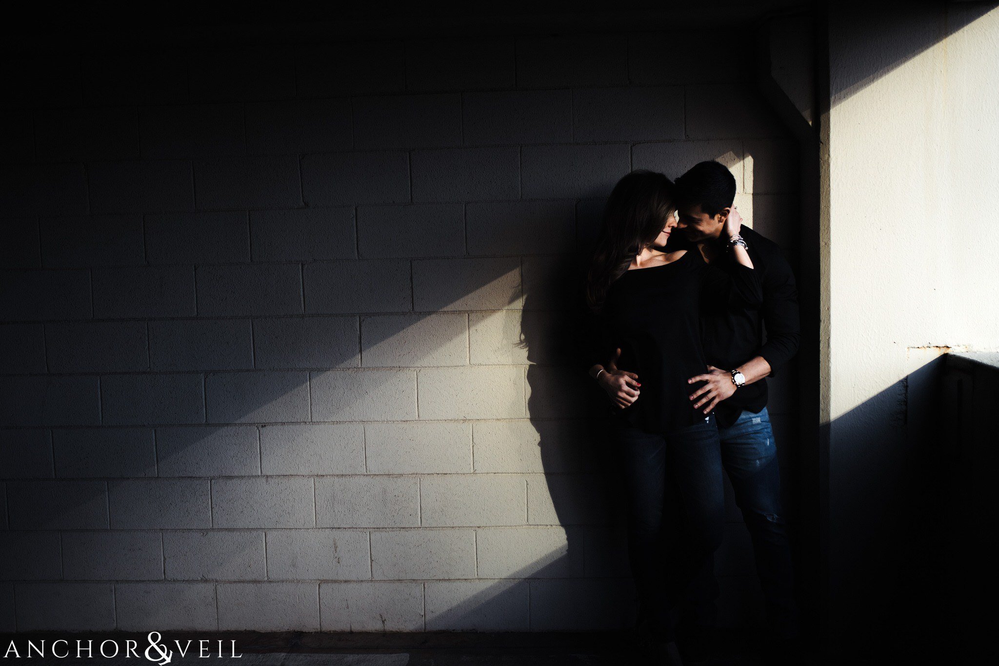 parking deck lighting During their Uptown Charlotte Engagement Session