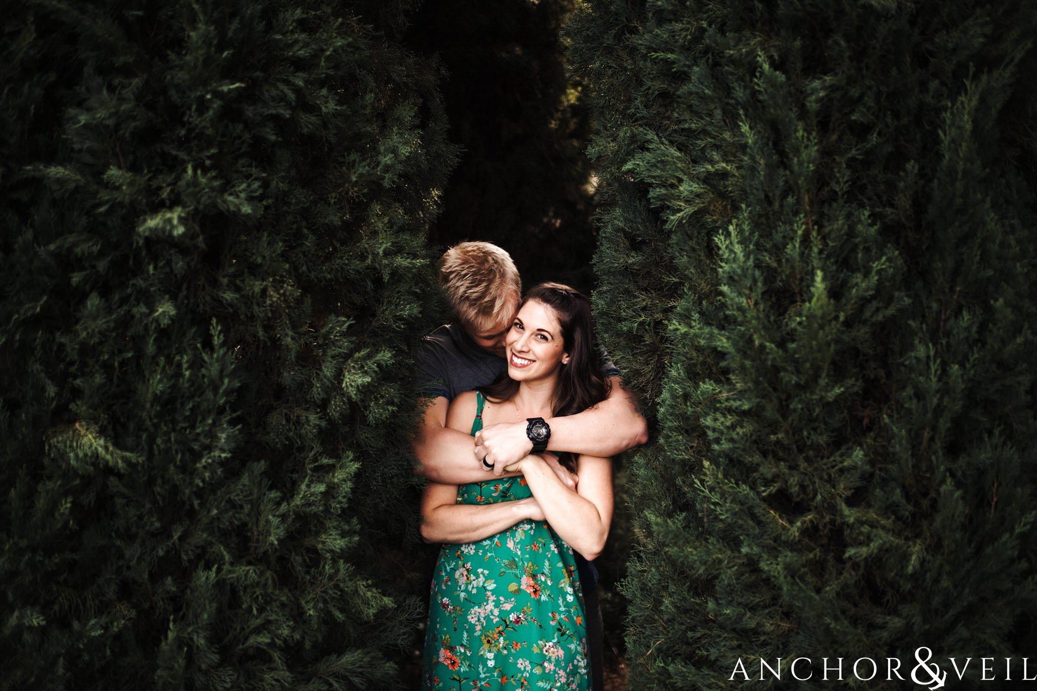 hugging in the trees during their Laguna Beach Engagement Session 35