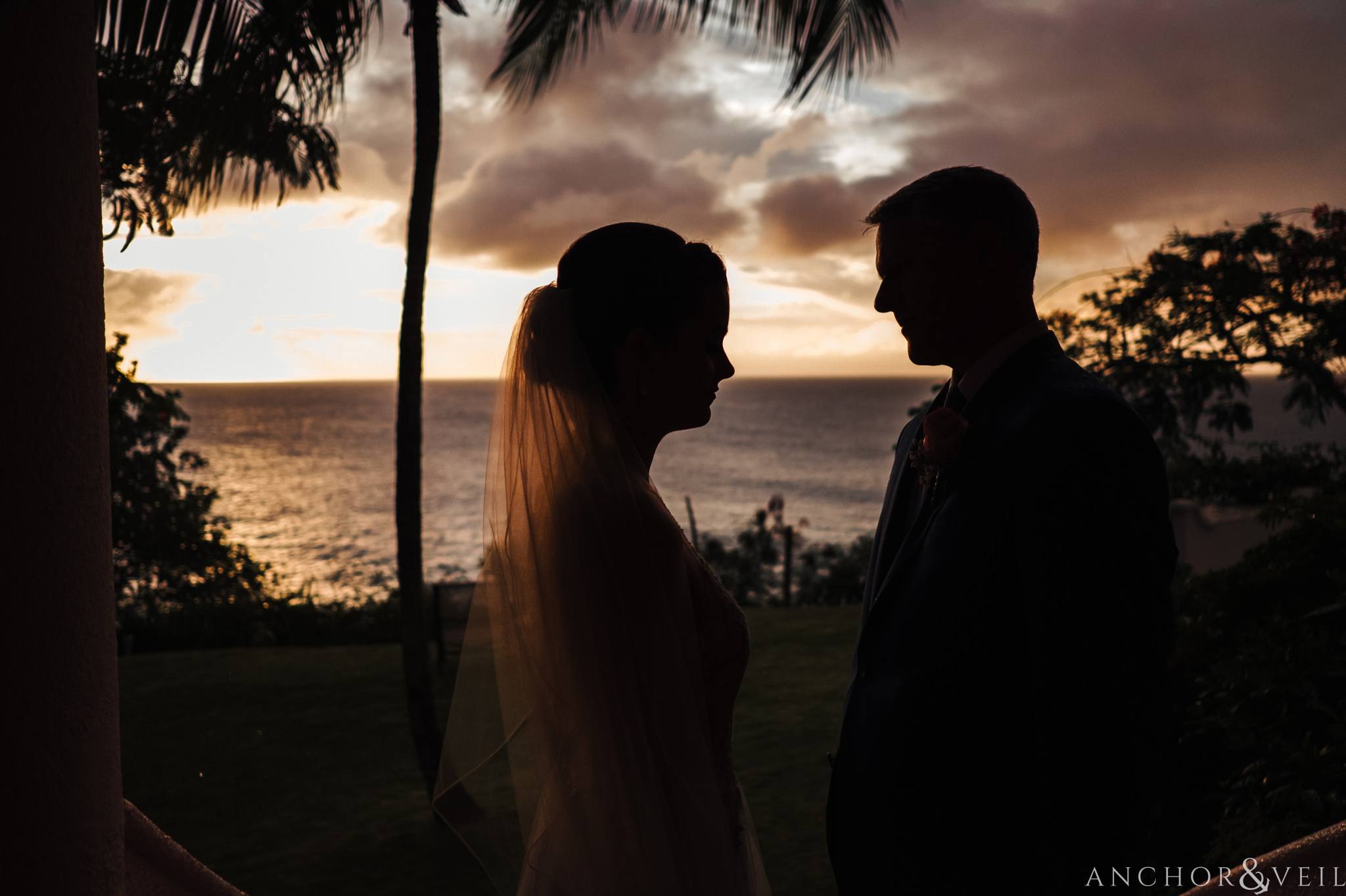 sunset silhouette During their Cap Maison destination Wedding In St Lucia