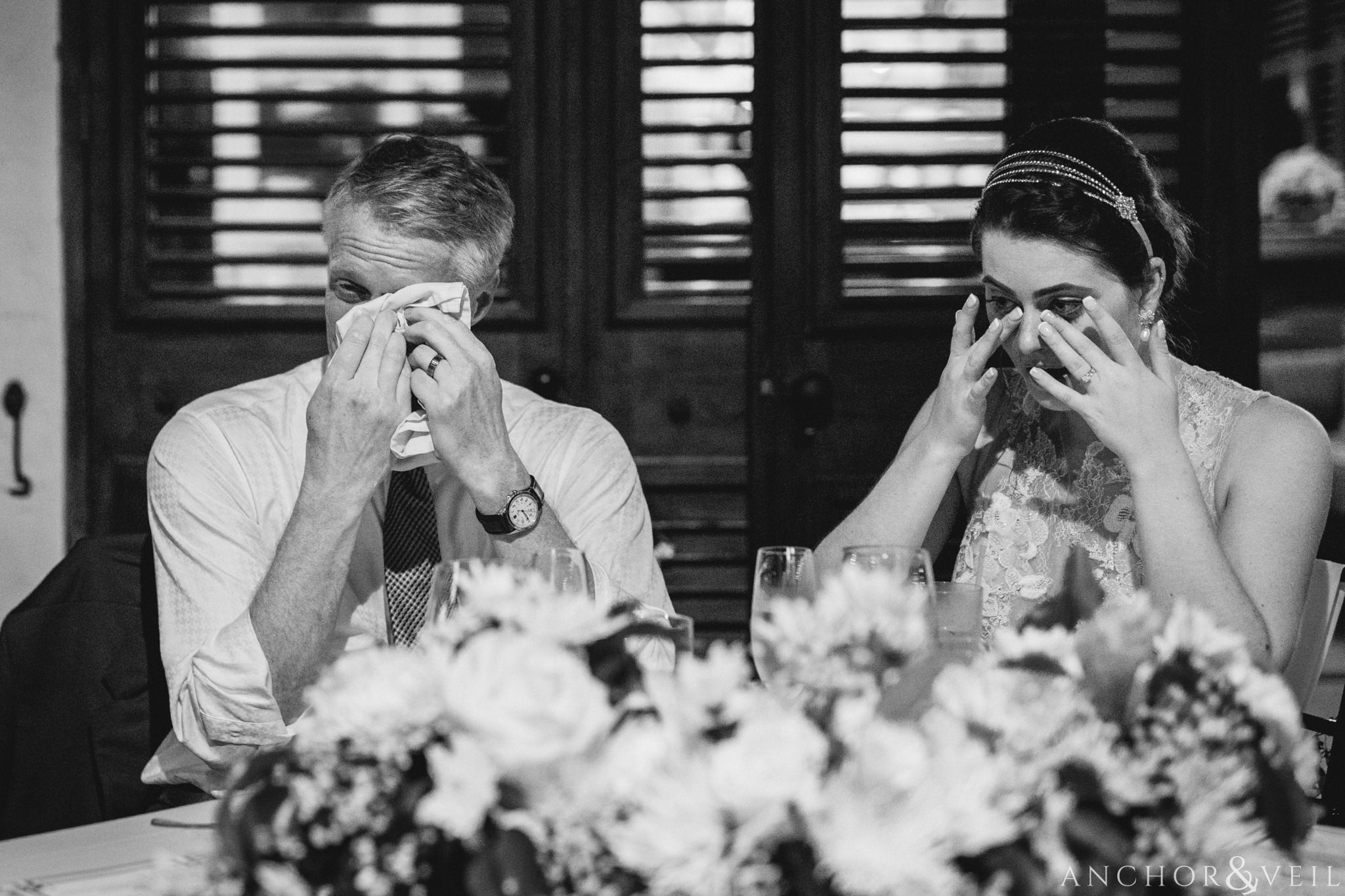 couple crying during the toasts