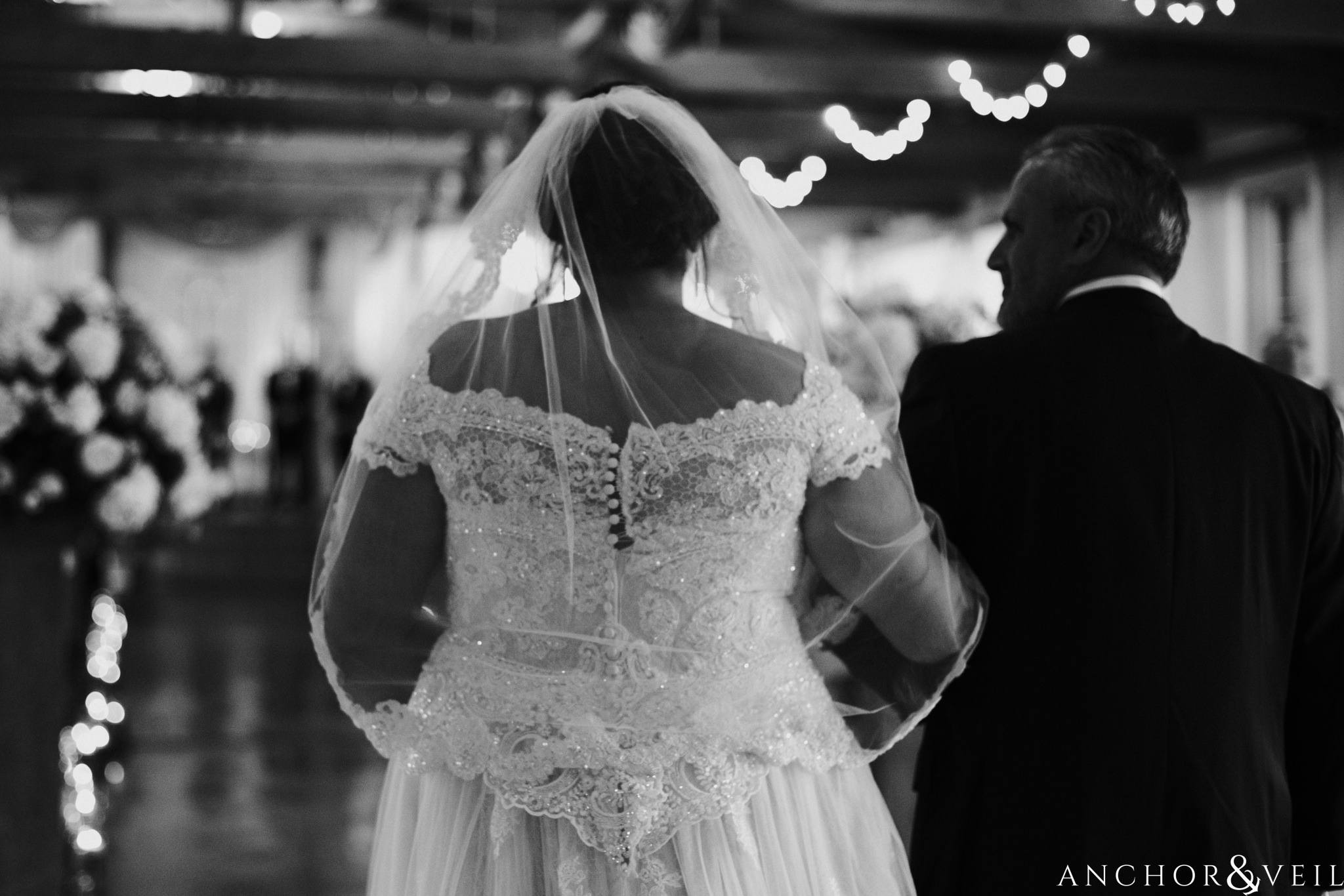 father walking the bride down the aisle during their Laboratory Mill Wedding