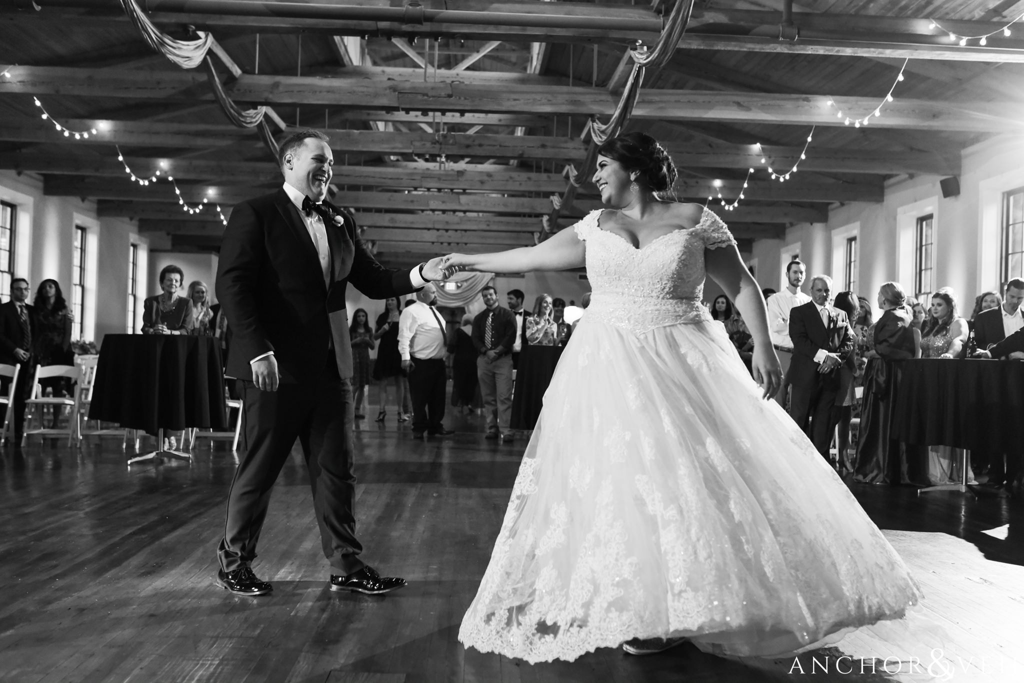 bride and groom first dance during their Laboratory Mill Wedding