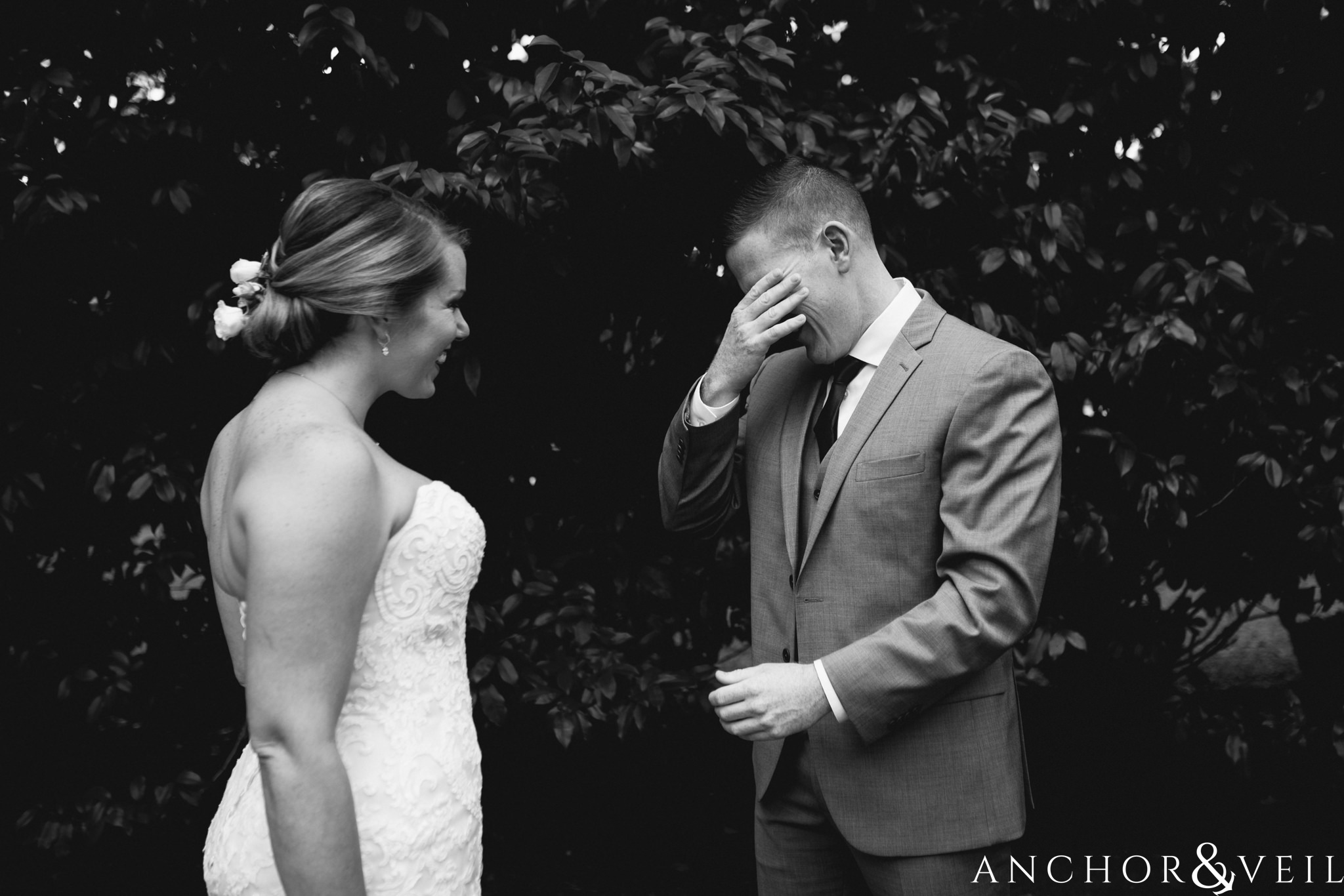 first look tears during their Whitehead Manor Wedding