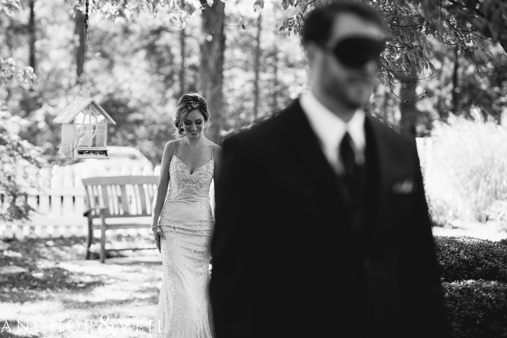 blindfolded first look during their Whitehead Manor Wedding