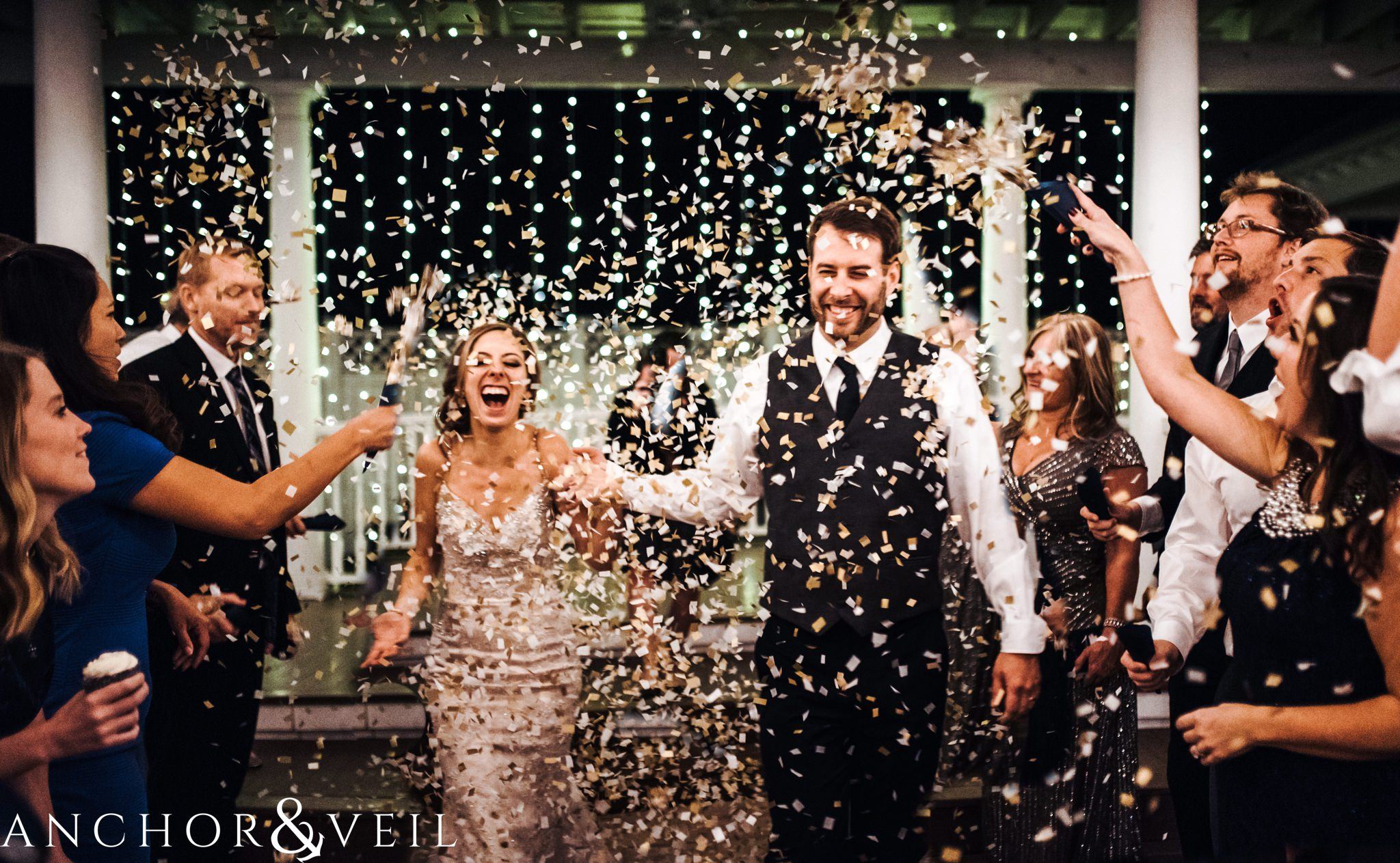 confetti exit during their Whitehead Manor Wedding