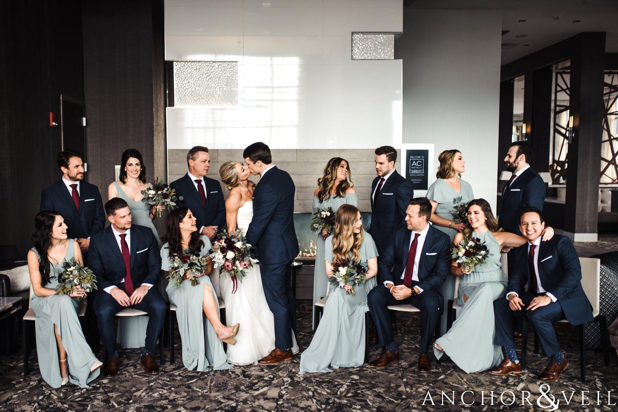 bridal party during their Downtown Asheville Wedding
