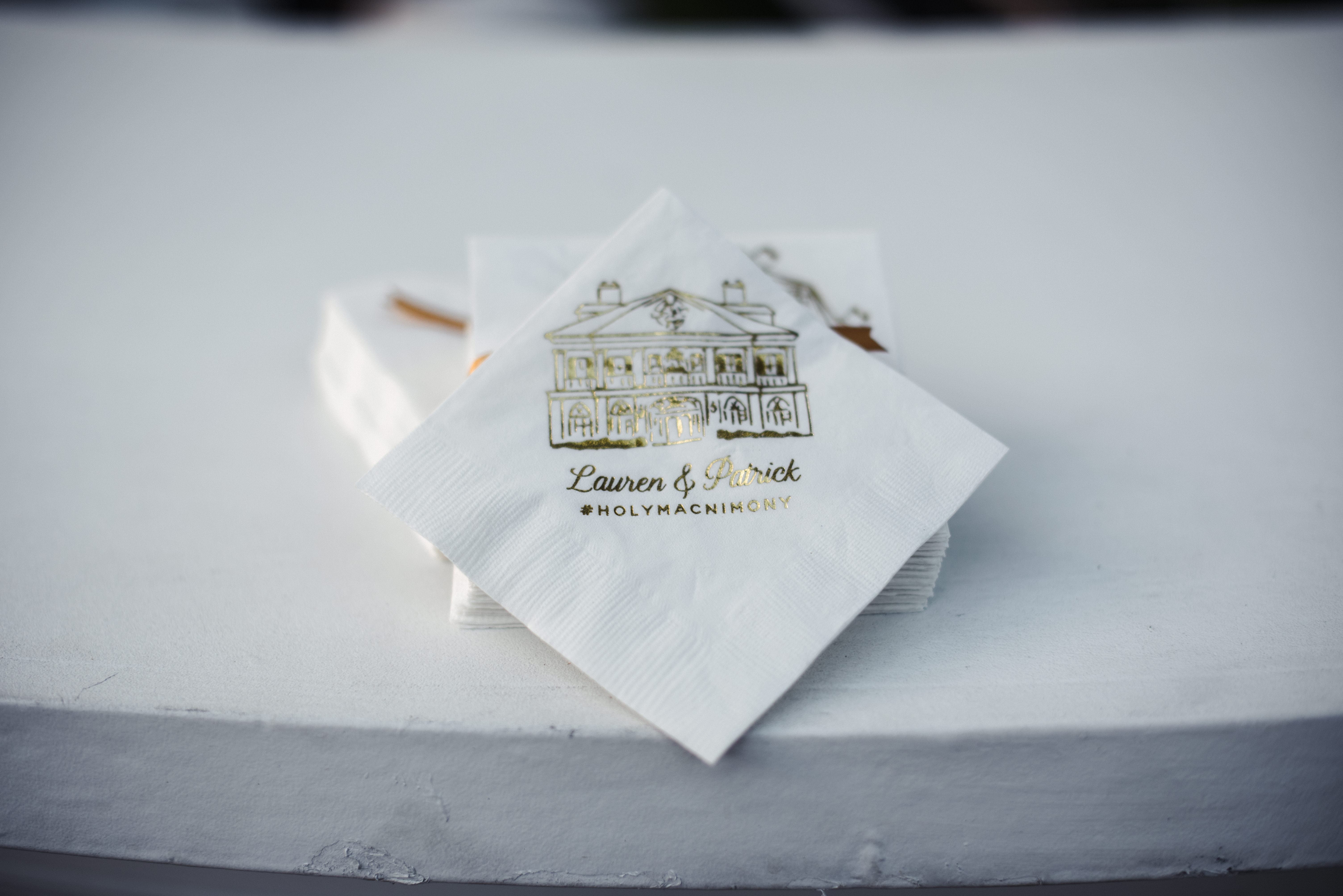 The couple's reception napkins at the Lowndes Grove Plantation Wedding