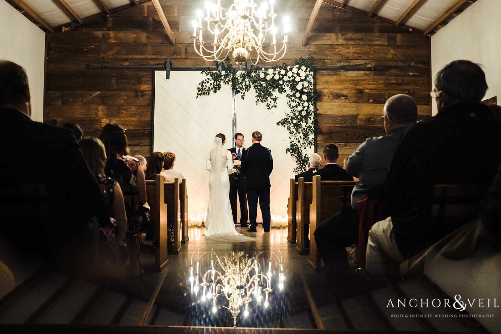 The beautiful lighting during the ceremony at the Circle M Farms Wedding