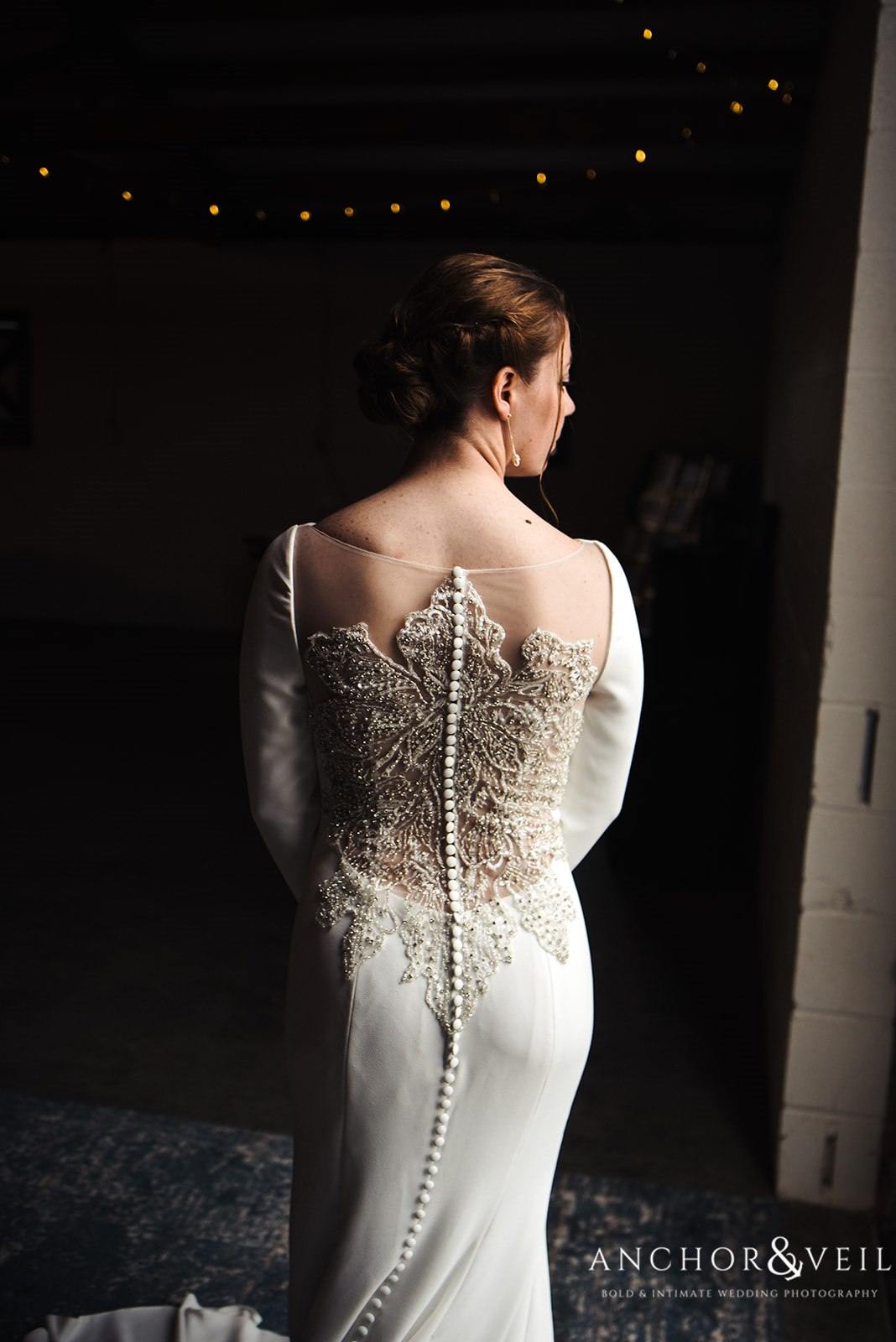 The back of the wedding dress at the Circle M Farms Wedding