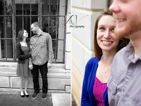 Couple share sweet looks at each other during their Downtown Concord Engagement Session