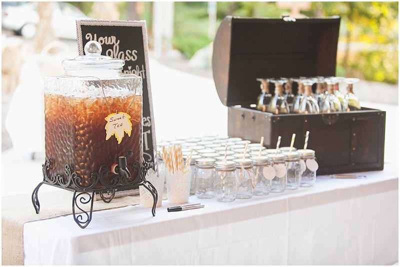 sweet tea at the country chic DIY wedding in Tanglewood park Shelter 3 in Winston Salem Clemmons North Carolina