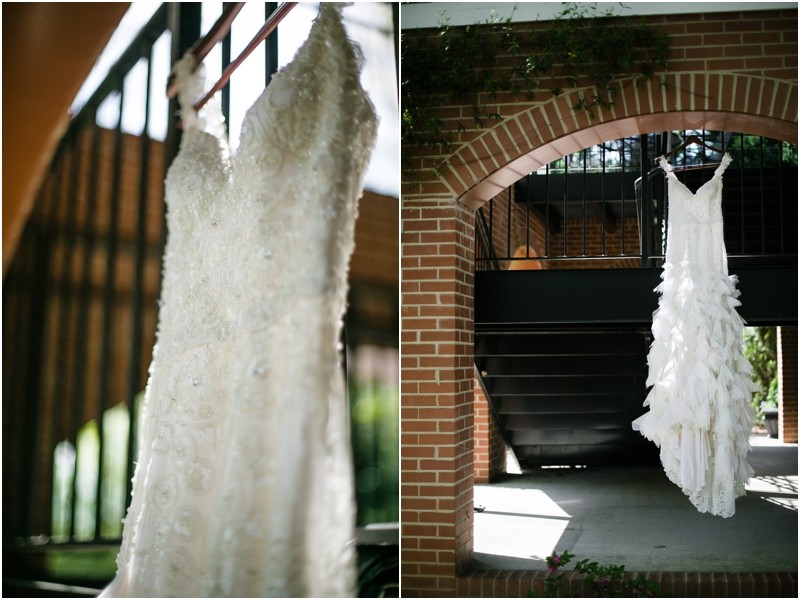 Her handmade Dress hanging up at the NC old monroe armory wedding in monroe north carolina