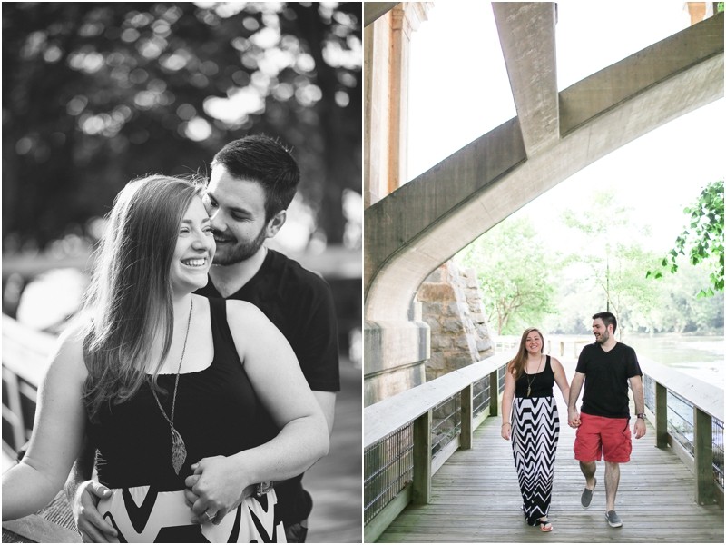 walking during the bridge at the Three River Greenway in Columbia South Carolina During their engagement session