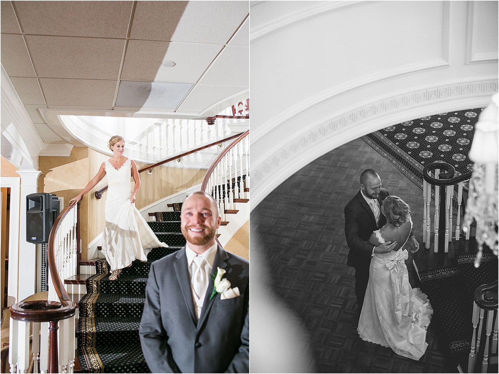 First look on the stairs the Charlotte City Club wedding in charlotte North Carolina