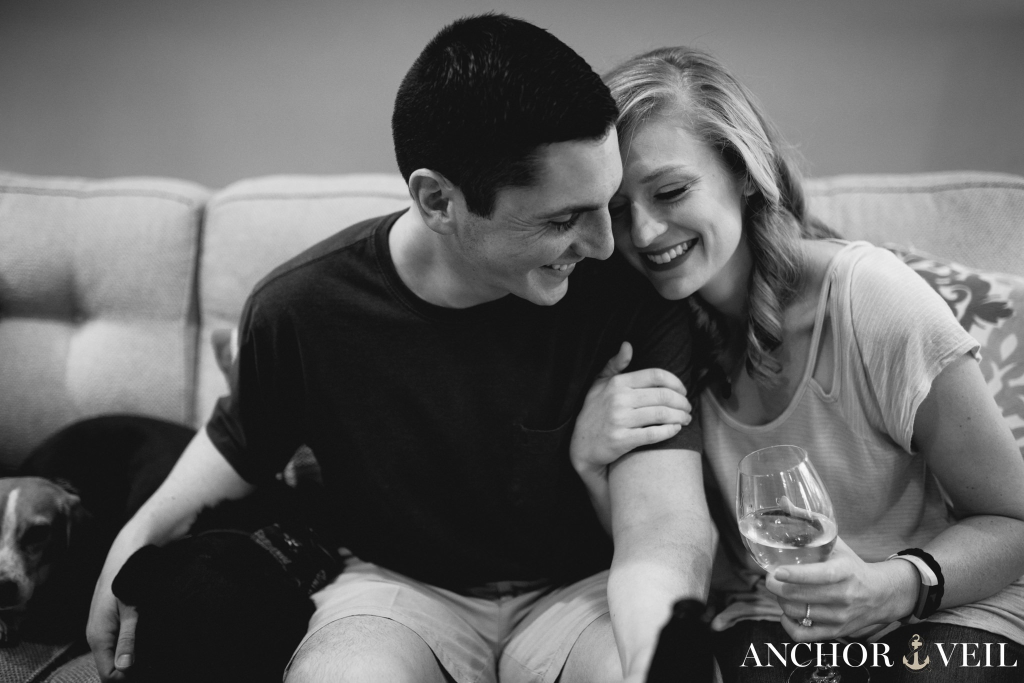 Cuddled up during the In Home Charlotte Engagement Session