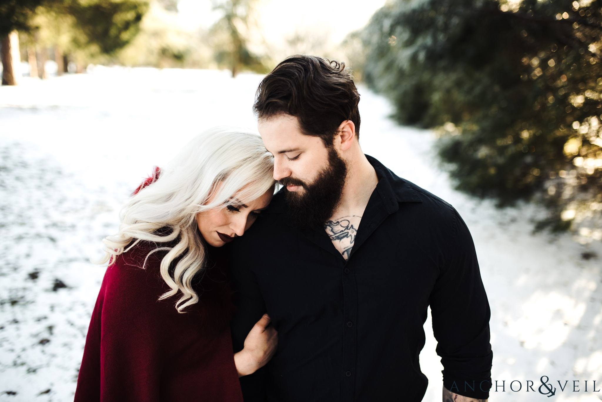 during their charlotte snow engagement session