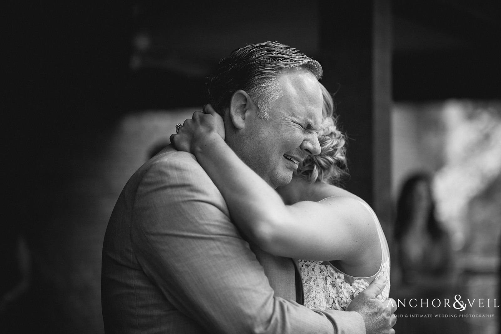 Special moment between the Bride and her dad before the ceremony starts atThe Farm at Brusharbor Wedding