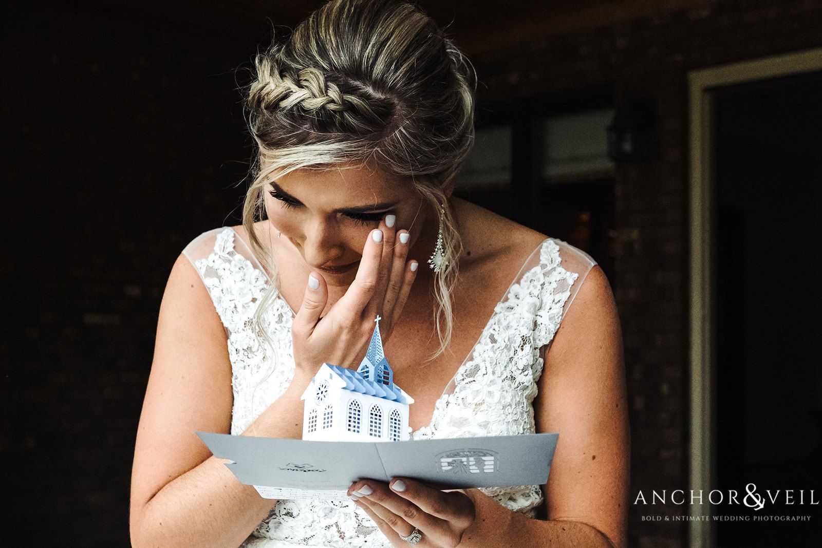 An emotional time for the Bride reading her message atThe Farm at Brusharbor Wedding