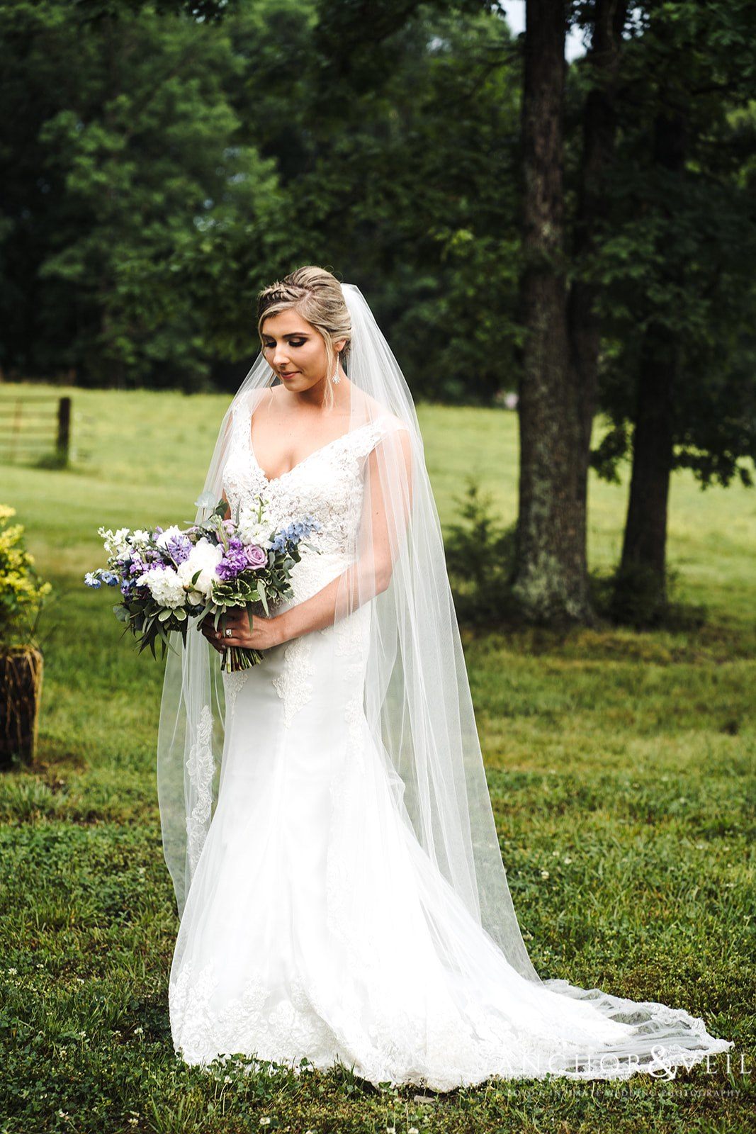 The Bride in her dress and veil at The Farm at Brusharbor Wedding
