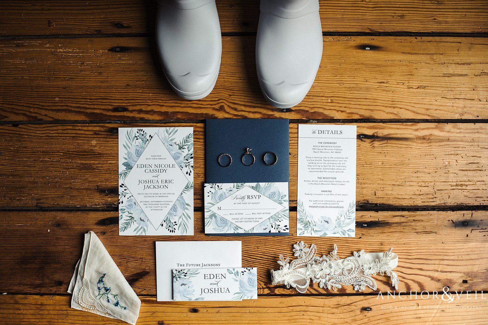 The Brides rainboots and stationary at the Beech Mountain Ski Resort Wedding