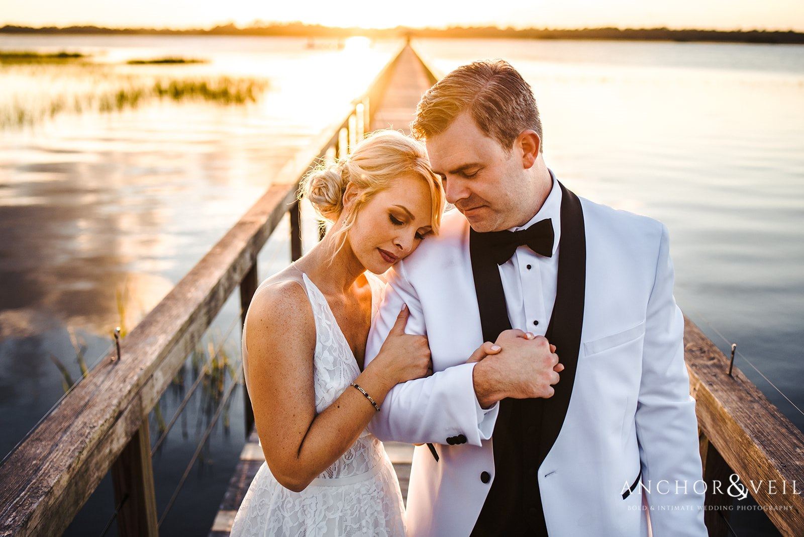 A sunset embrace at the Lowndes Grove Plantation Wedding