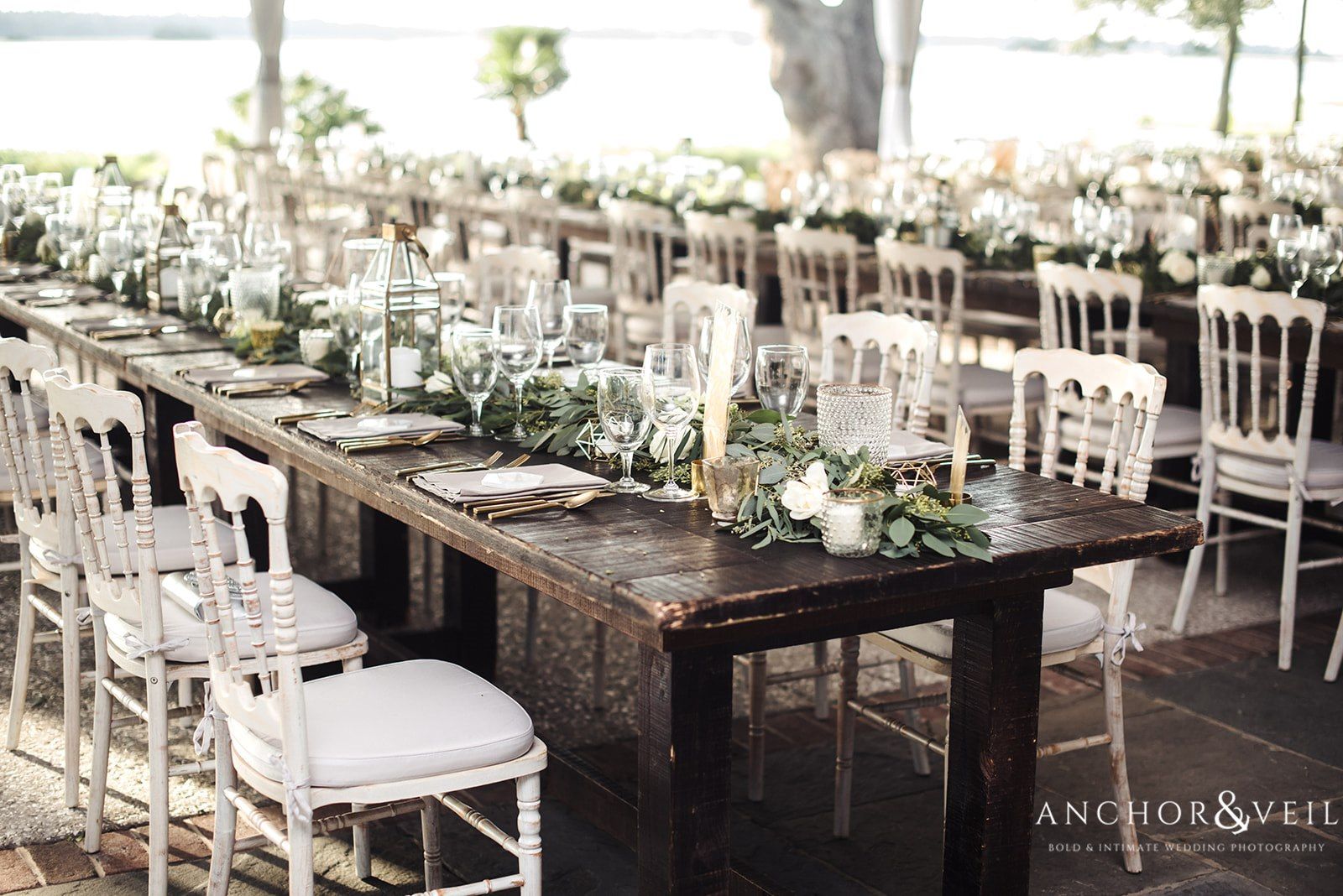 The barn style seating at the Lowndes Grove Plantation Wedding