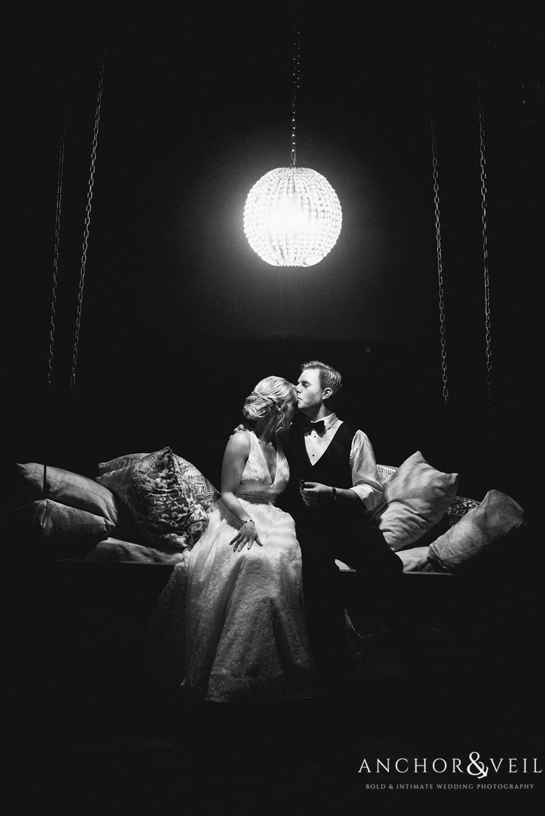 A quiet moment at the end of the night for the couple at the Lowndes Grove Plantation Wedding