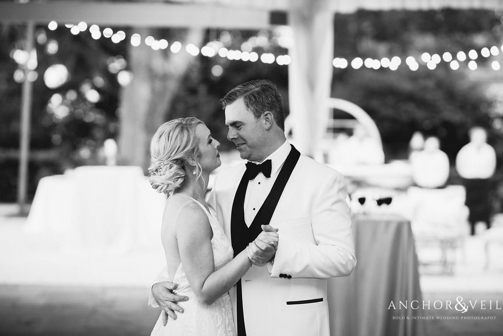The Couple's first dance at the Lowndes Grove Plantation Wedding