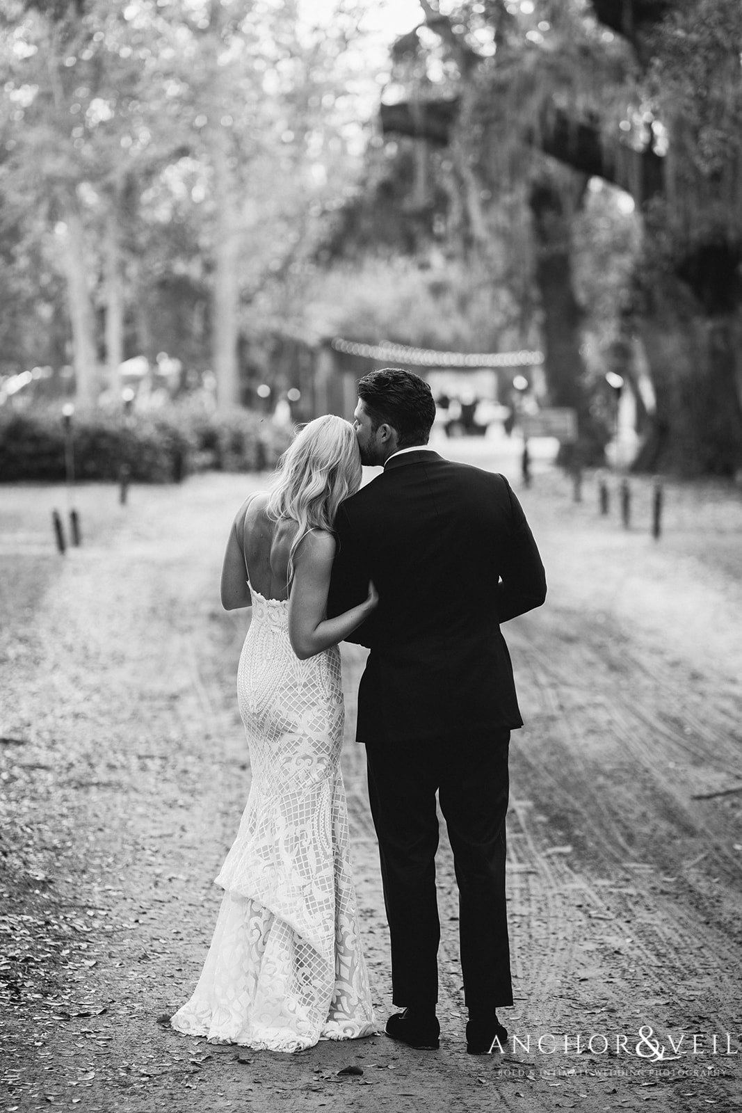 A quiet moment for the bride and groom at the Boone Hall Plantation Wedding 