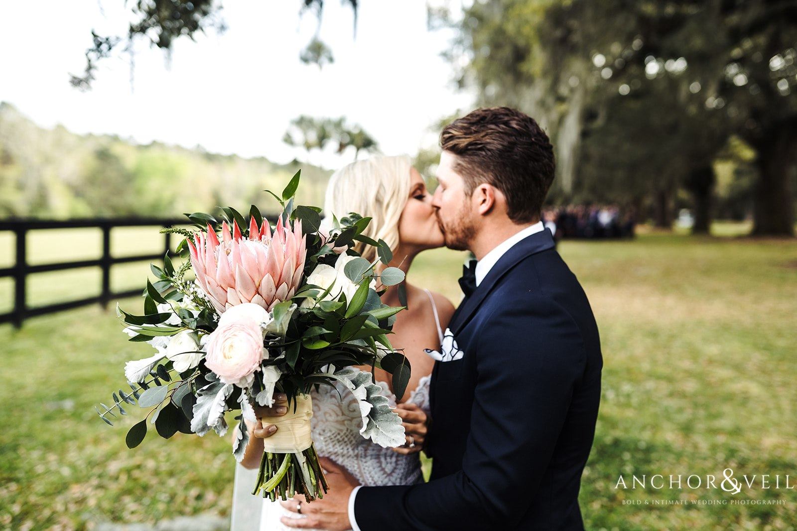 The brides's favorite flower, King Protea at the Boone Hall Plantation Wedding