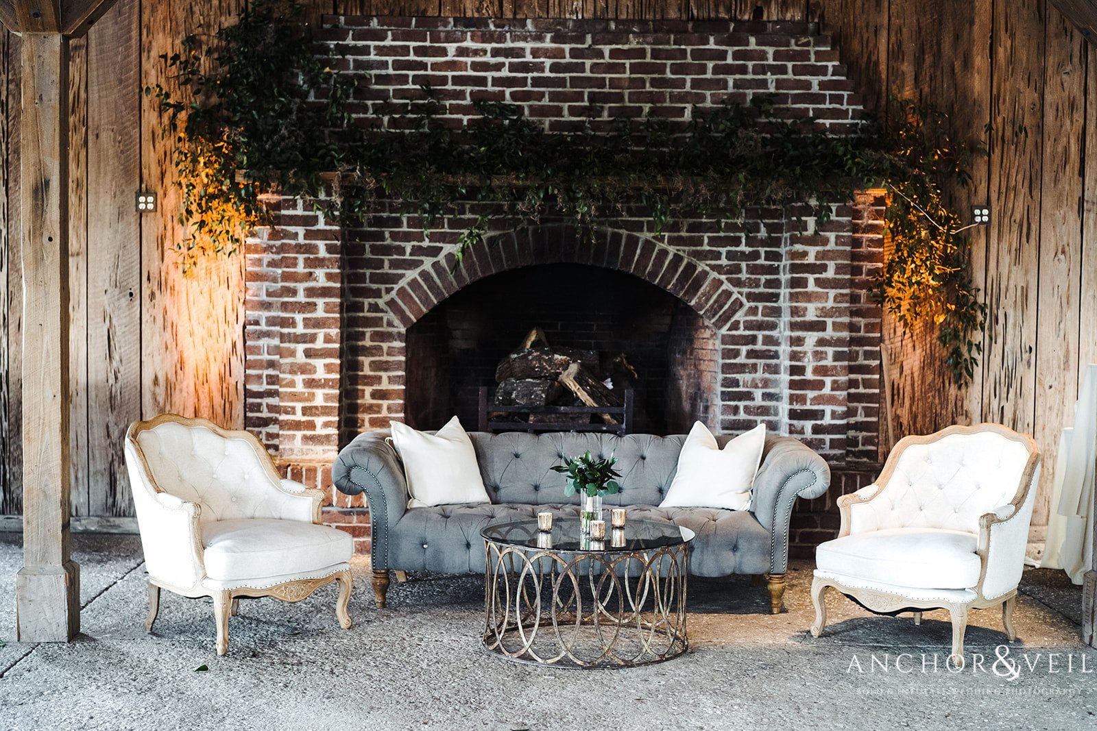 The reception lounge area at the Boone Hall Plantation Wedding 