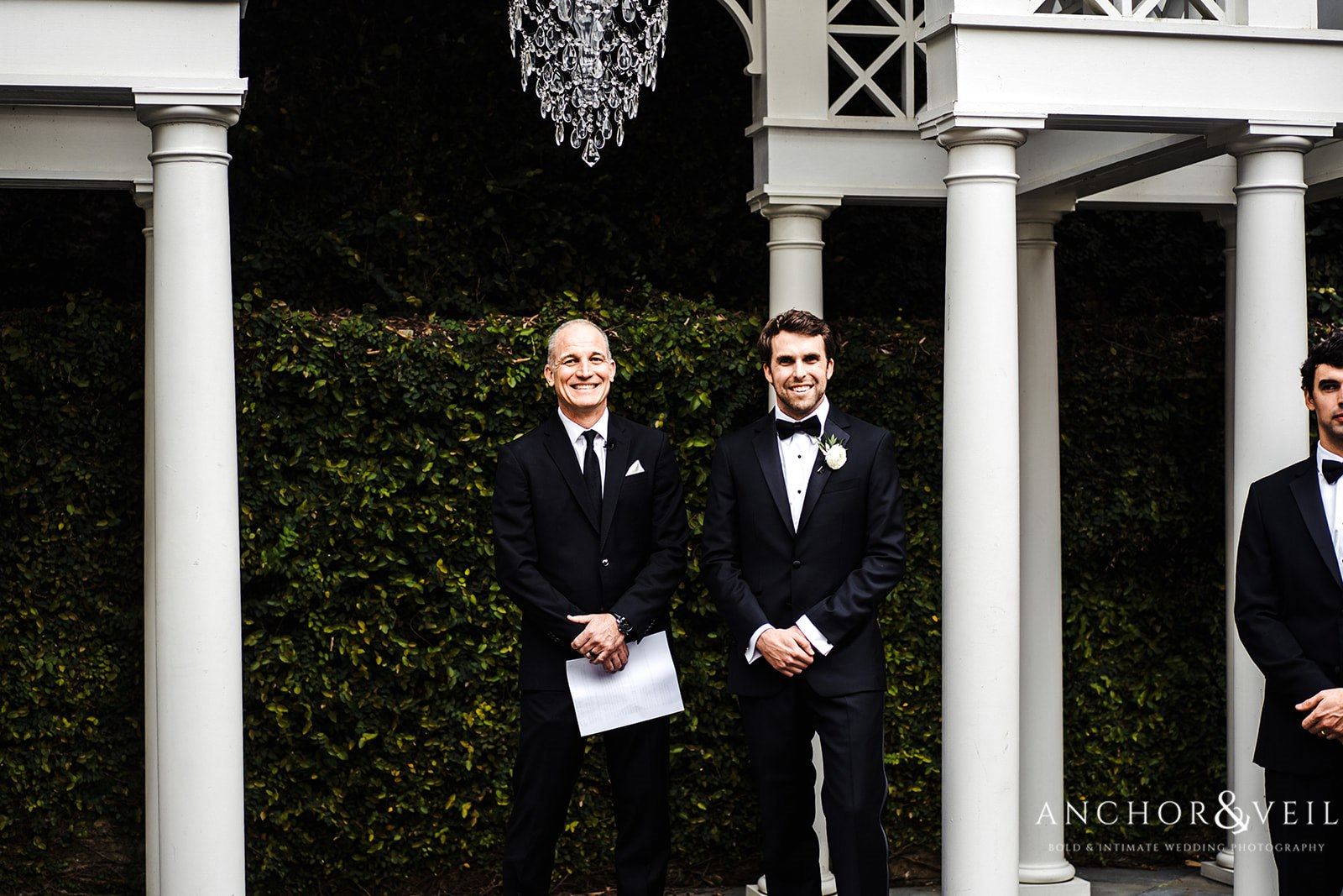 The groom with his friend that married the couple at the William Aiken House Wedding