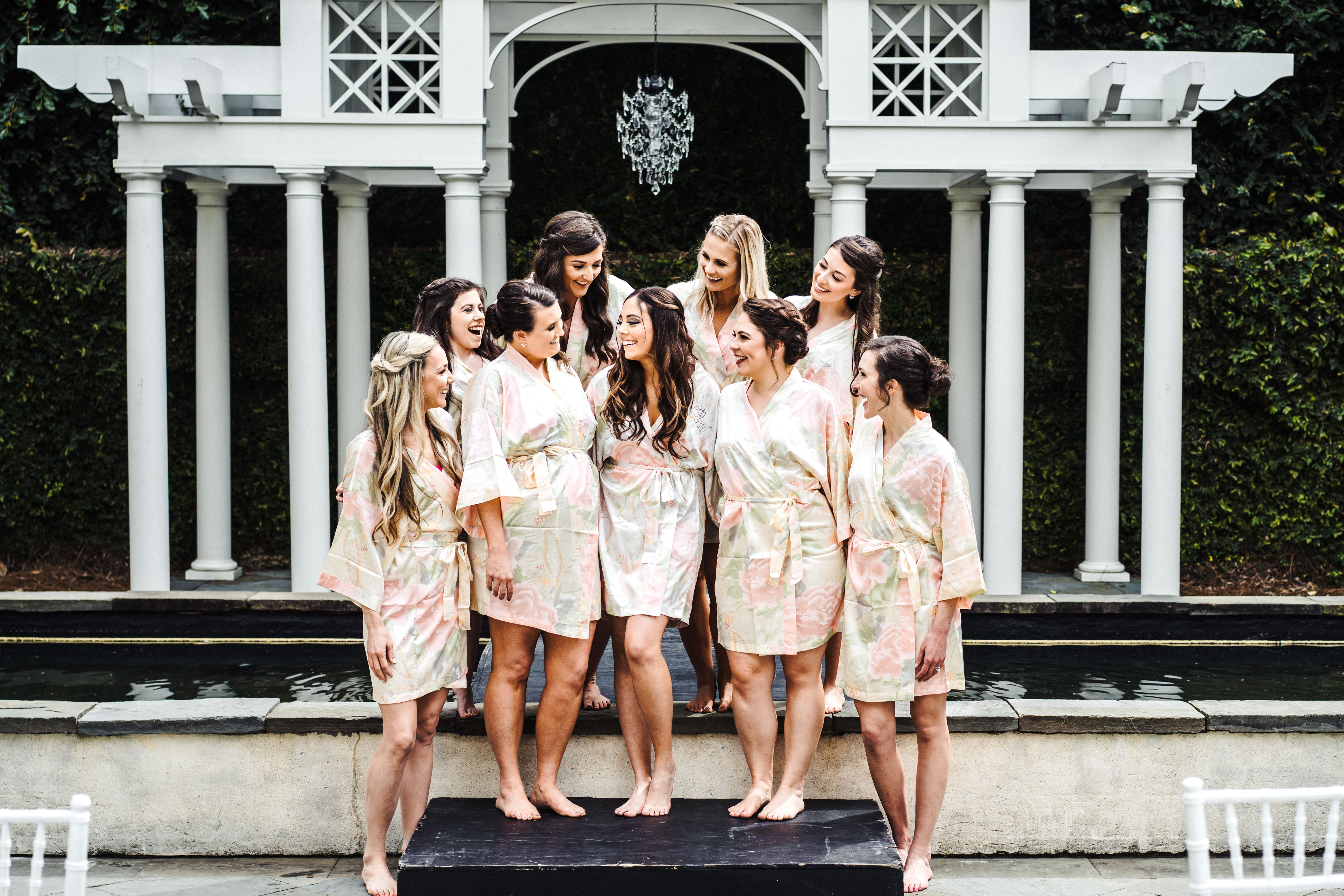 The bride and her bridal party before getting ready at the William Aiken House Wedding